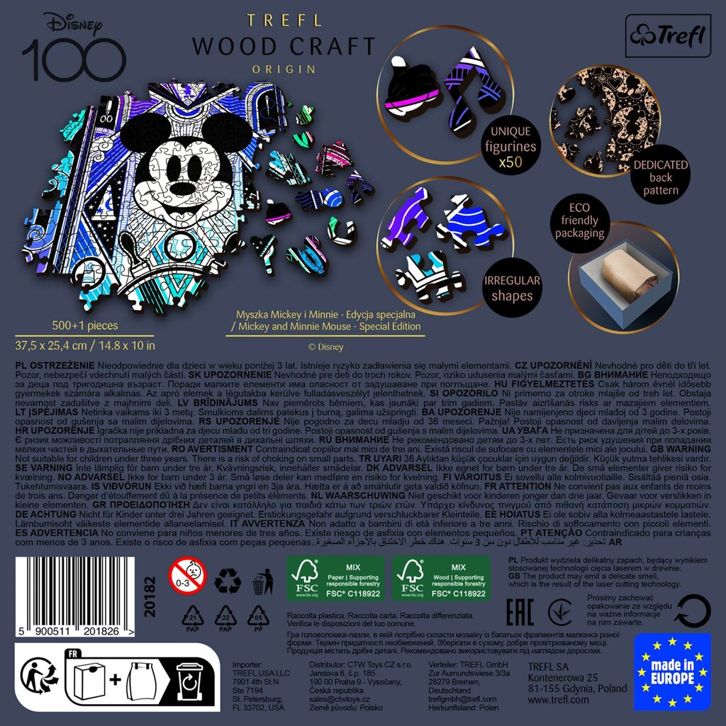 Medinė dėlionė Trefl Mickey ir Minnie, 500 d. kaina ir informacija | Dėlionės (puzzle) | pigu.lt