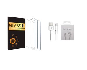 Jashinne Glass set 2in1 IP15: черный корпус  и USB-кабель Lightning. цена и информация | Защитные пленки для телефонов | pigu.lt