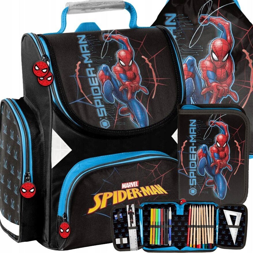 Mokyklinė kuprinė su priedais Paso Spiderman SP23PA-525 цена и информация | Kuprinės mokyklai, sportiniai maišeliai | pigu.lt