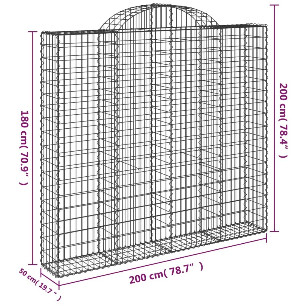 Vidaxl išlenkti gabiono krepšiai, 20 vnt., 200x50x180/200cm, geležis цена и информация | Tvoros ir jų priedai | pigu.lt