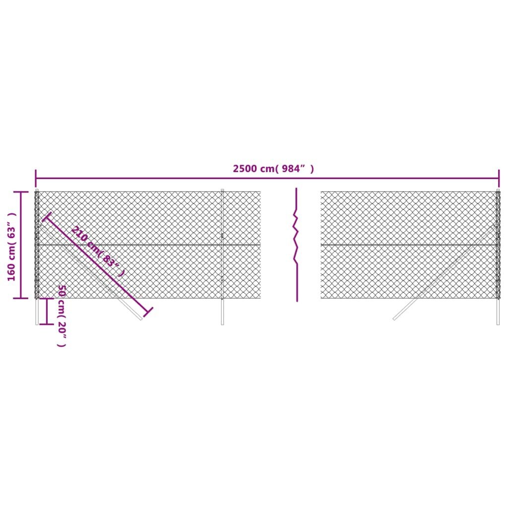 Tinklinė tvora vidaXL 1,6x25m kaina ir informacija | Tvoros ir jų priedai | pigu.lt