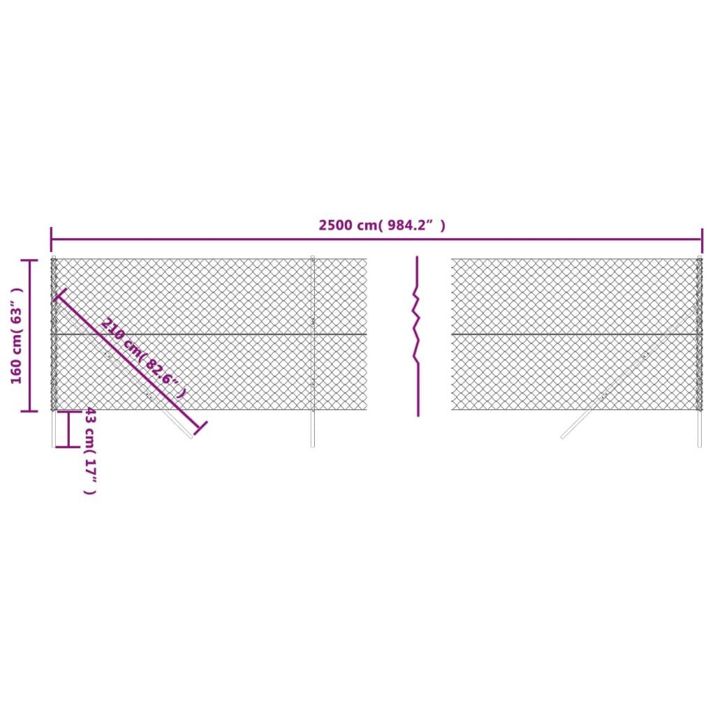 Tinklinė tvora vidaXL 1,6x25m kaina ir informacija | Tvoros ir jų priedai | pigu.lt