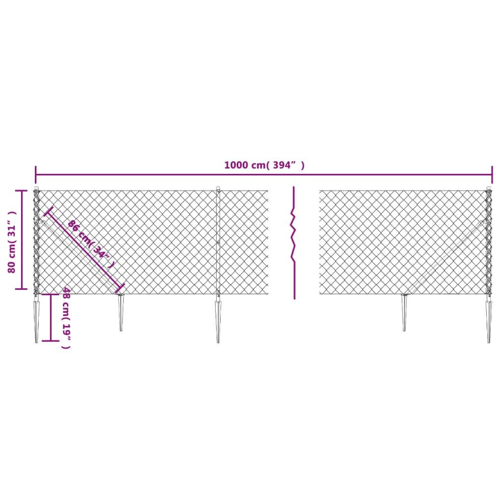 Tinklinė tvora vidaXL 0,8x10m цена и информация | Tvoros ir jų priedai | pigu.lt