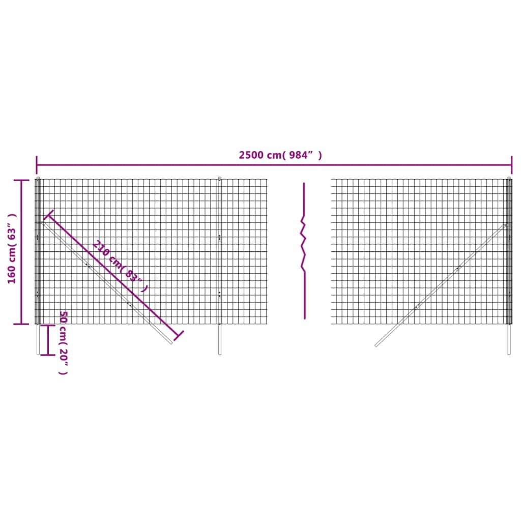 Vielinė tinklinė tvora vidaXL 1,6x25m kaina ir informacija | Tvoros ir jų priedai | pigu.lt