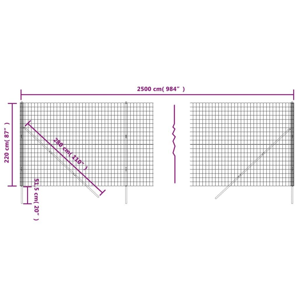 Vielinė tinklinė tvora vidaXL 2,2x25m цена и информация | Tvoros ir jų priedai | pigu.lt