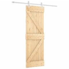 vidaXL Stumdomos durys su įrangos rinkiniu, 70x210cm, pušies masyvas kaina ir informacija | Vidaus durys | pigu.lt