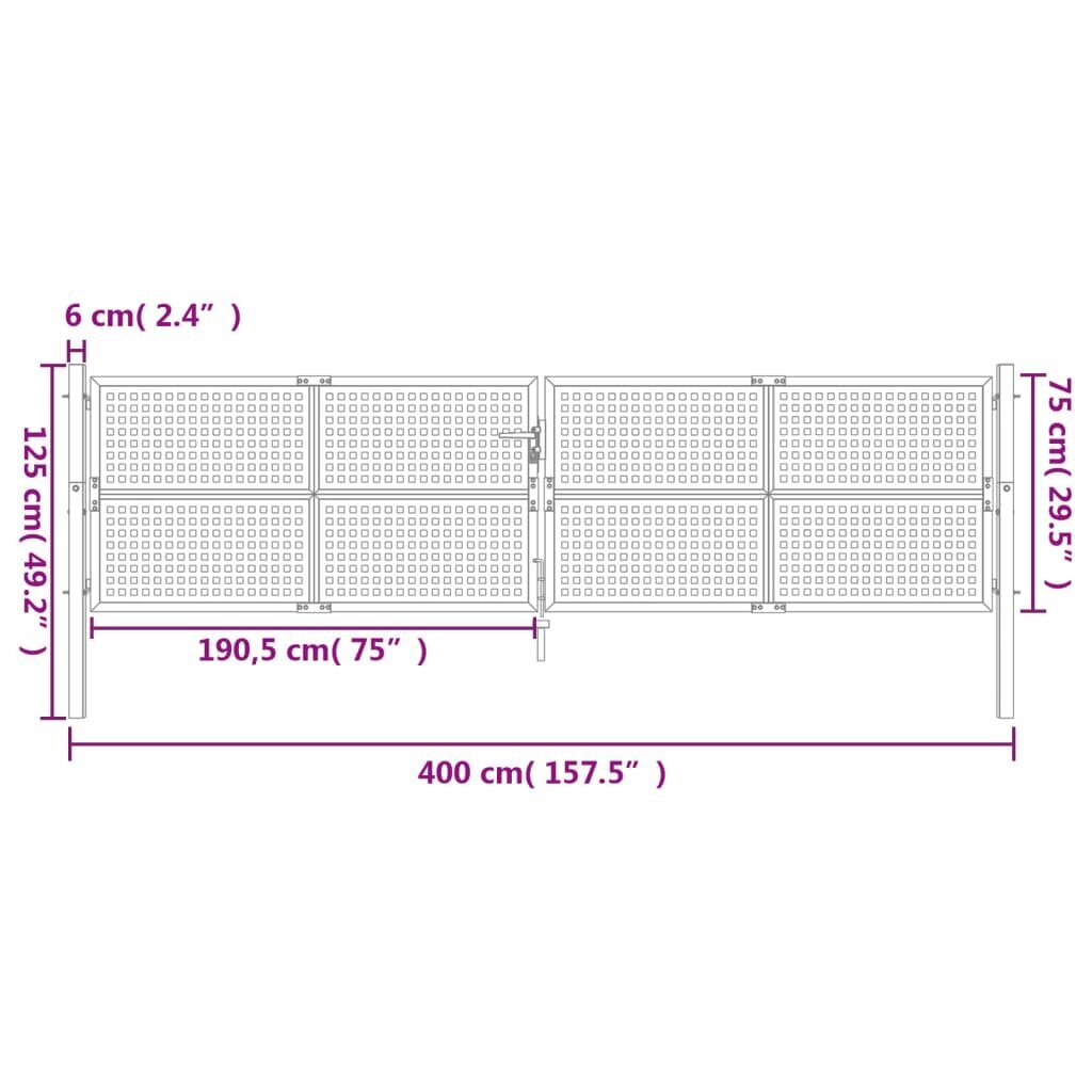 Sodo vartai vidaXL 400x125cm kaina ir informacija | Tvoros ir jų priedai | pigu.lt