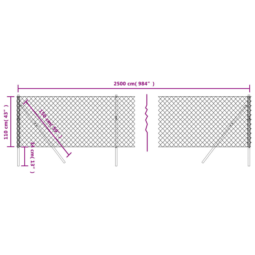 Tinklinė tvora vidaXL 1,1x25m цена и информация | Tvoros ir jų priedai | pigu.lt