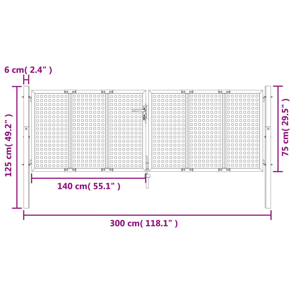 Sodo vartai vidaXL 300x125cm цена и информация | Tvoros ir jų priedai | pigu.lt