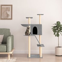 Draskyklė katėms su stovais iš sizalio vidaXL, šviesiai pilka, 143cm цена и информация | Когтеточки | pigu.lt