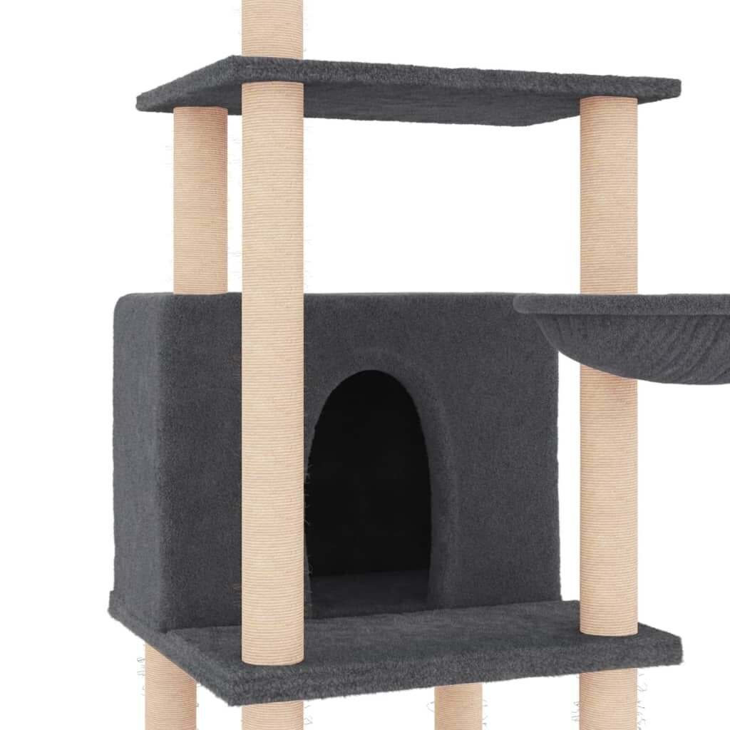 Draskyklė katėms su stovais iš sizalio vidaXL, tamsiai pilka, 132cm цена и информация | Draskyklės | pigu.lt