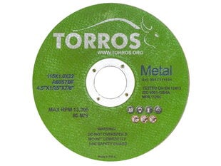 Круг отрезной для стали TORROS 115x1.0x22 цена и информация | Шлифовальные машины | pigu.lt