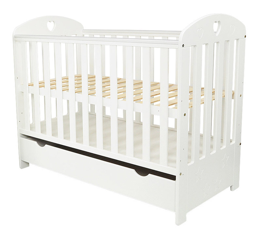 Vaikiška lovytė su stalčiumi Arus Sisi, 120x60 cm, balta kaina ir informacija | Kūdikių lovytės | pigu.lt