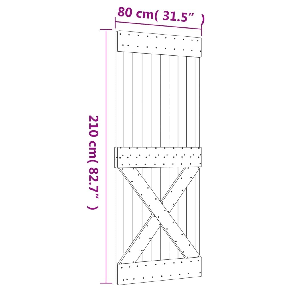 Stumdomos durys su įrangos rinkiniu, 80x210cm, pušies masyvas kaina ir informacija | Vidaus durys | pigu.lt