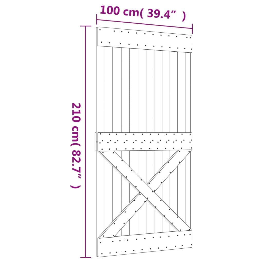 Stumdomos durys su įrangos rinkiniu, 100x210cm, pušies masyvas kaina ir informacija | Vidaus durys | pigu.lt