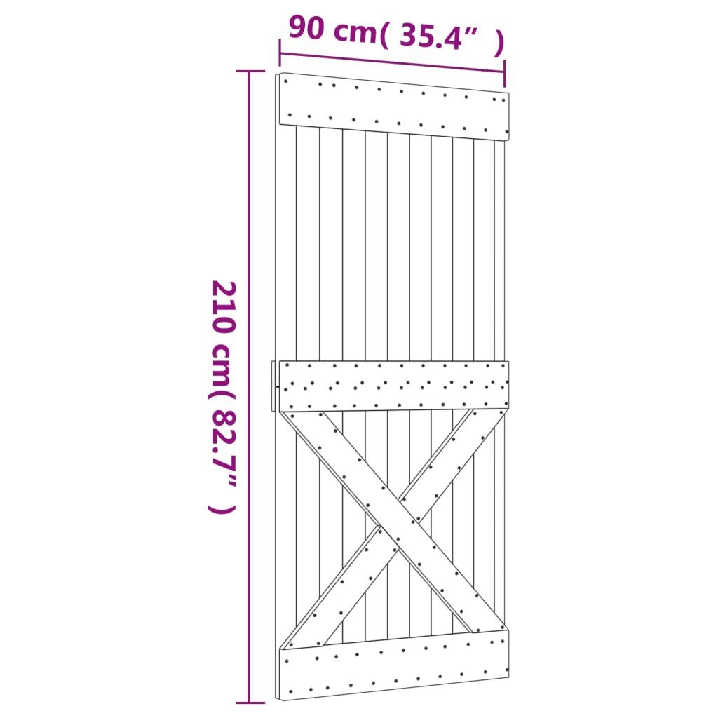 Stumdomos durys su įrangos rinkiniu, 90x210cm, pušies masyvas kaina ir informacija | Vidaus durys | pigu.lt