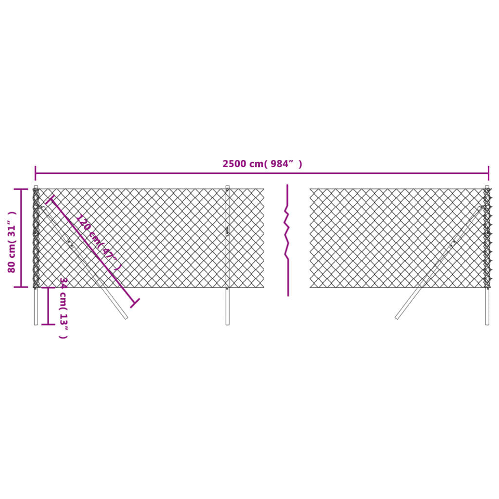 Tinklinė tvora vidaXL 0,8x25m kaina ir informacija | Tvoros ir jų priedai | pigu.lt