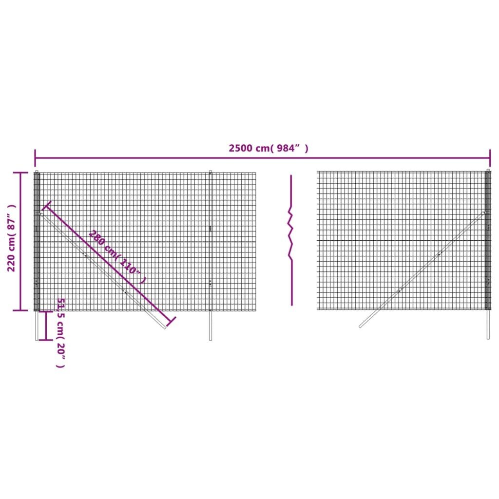 Vielinė tinklinė tvora vidaXL 2,2x25m kaina ir informacija | Tvoros ir jų priedai | pigu.lt