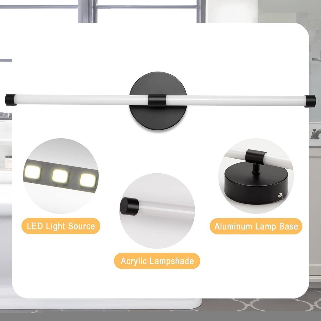 LED sieninis šviestuvas Temgin, 60cm, 12W, juodas kaina ir informacija | Sieniniai šviestuvai | pigu.lt