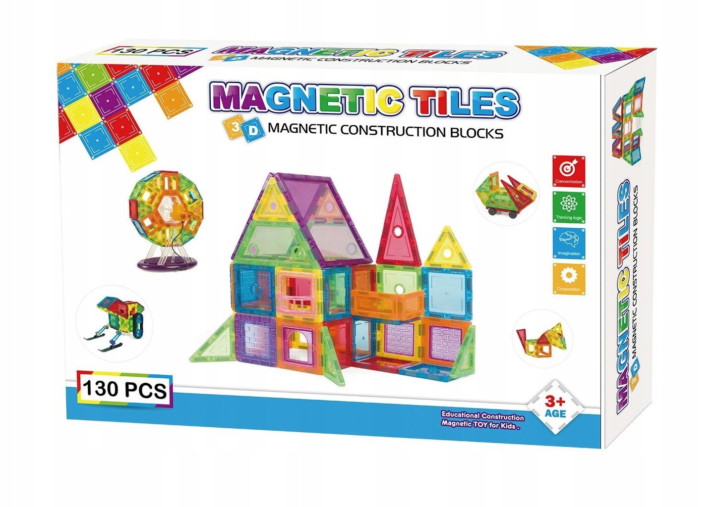 Magnetinės statybinės plokštės Magnetic Tiles, 130 vnt. цена и информация | Konstruktoriai ir kaladėlės | pigu.lt