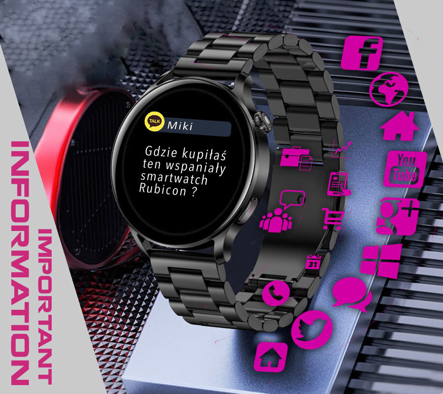 Rubicon RNCE81 Black цена и информация | Išmanieji laikrodžiai (smartwatch) | pigu.lt