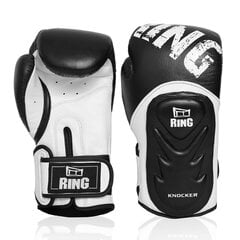 Боксерские перчатки Ring Knocker (RR-11) 14 oz, черные/белые цена и информация | Боевые искусства | pigu.lt