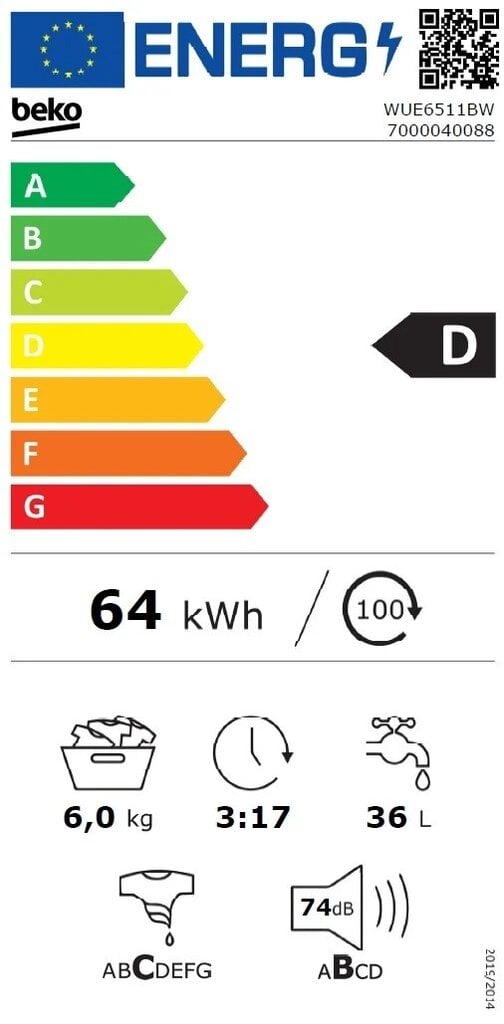 Beko WUE6511BW цена и информация | Skalbimo mašinos | pigu.lt