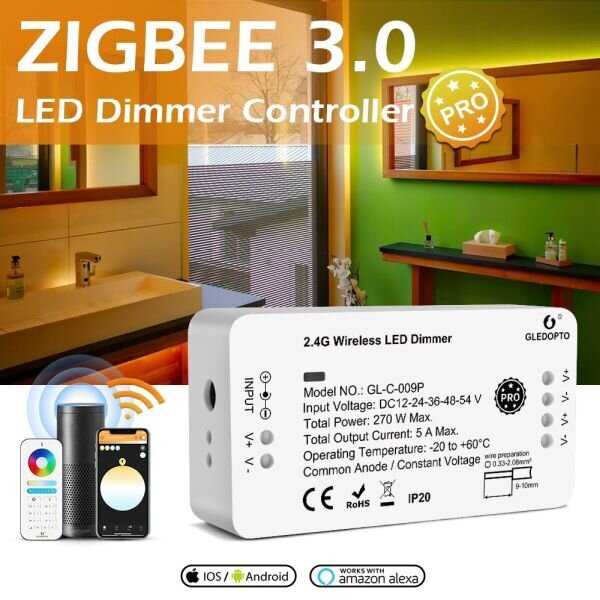 LED Dimeris Gledopto Zigbee kaina ir informacija | LED juostos | pigu.lt