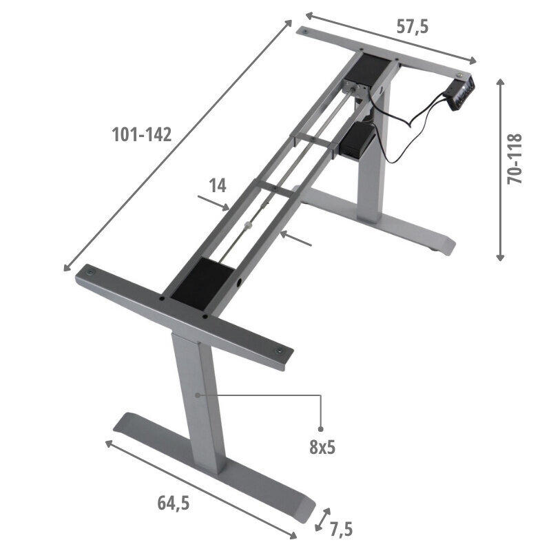 Elektrinis stalo rėmas Stema UT01N-2T, pilkas kaina ir informacija | Kiti priedai baldams | pigu.lt