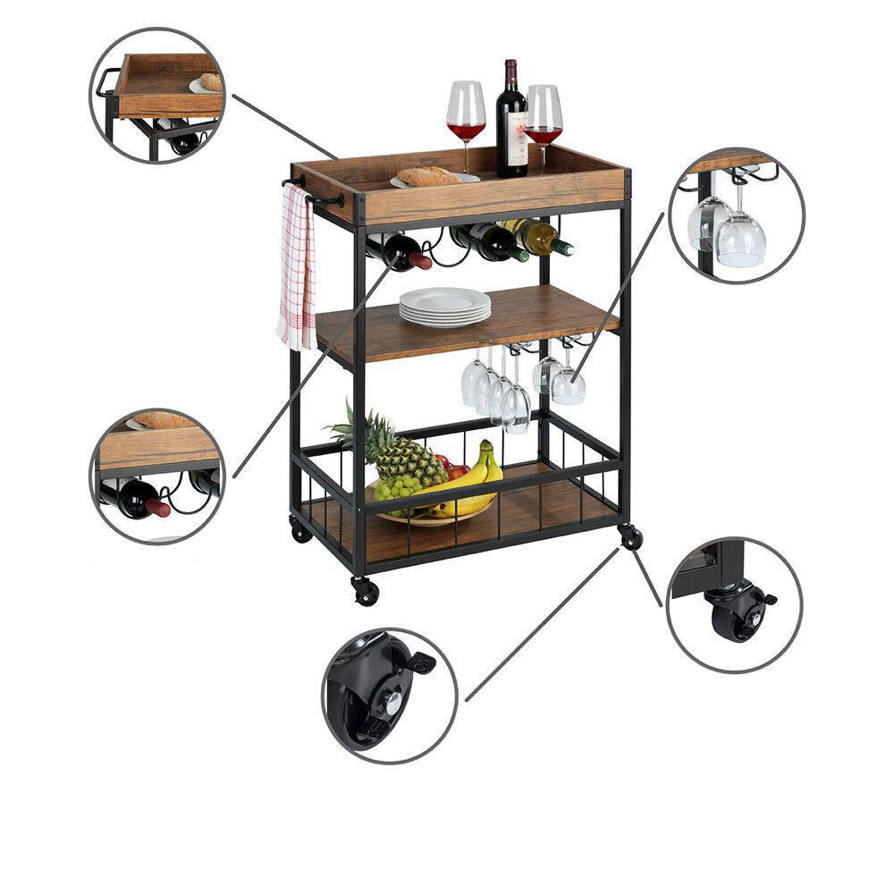 Virtuvės vežimėlis Wenko, rudas kaina ir informacija | Virtuvės ir valgomojo stalai, staliukai | pigu.lt