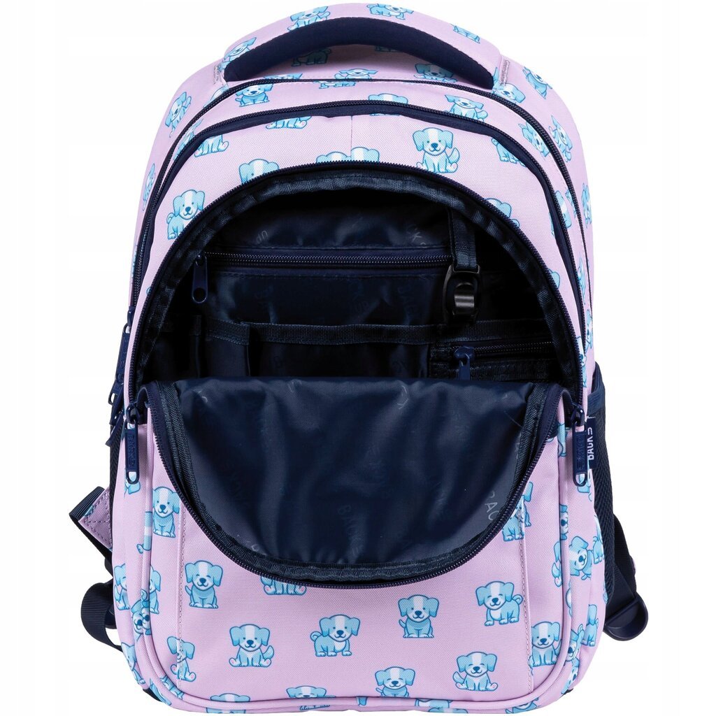 Mokyklinė kuprinė su šuniukais, 39 cm, mėlyna/rožinė kaina ir informacija | Kuprinės mokyklai, sportiniai maišeliai | pigu.lt