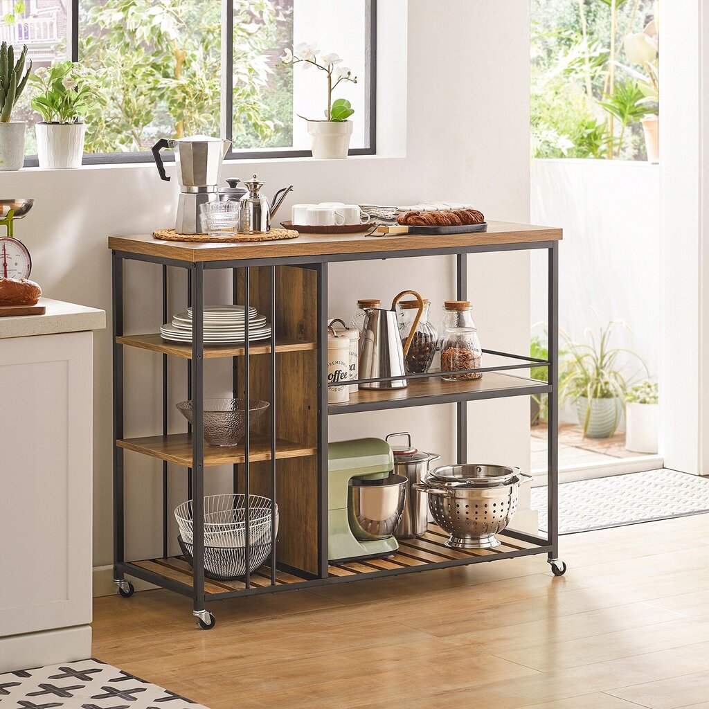 Virtuvės lentyna su ratukais SoBuy SVW18, ruda kaina ir informacija | Virtuvinės spintelės | pigu.lt