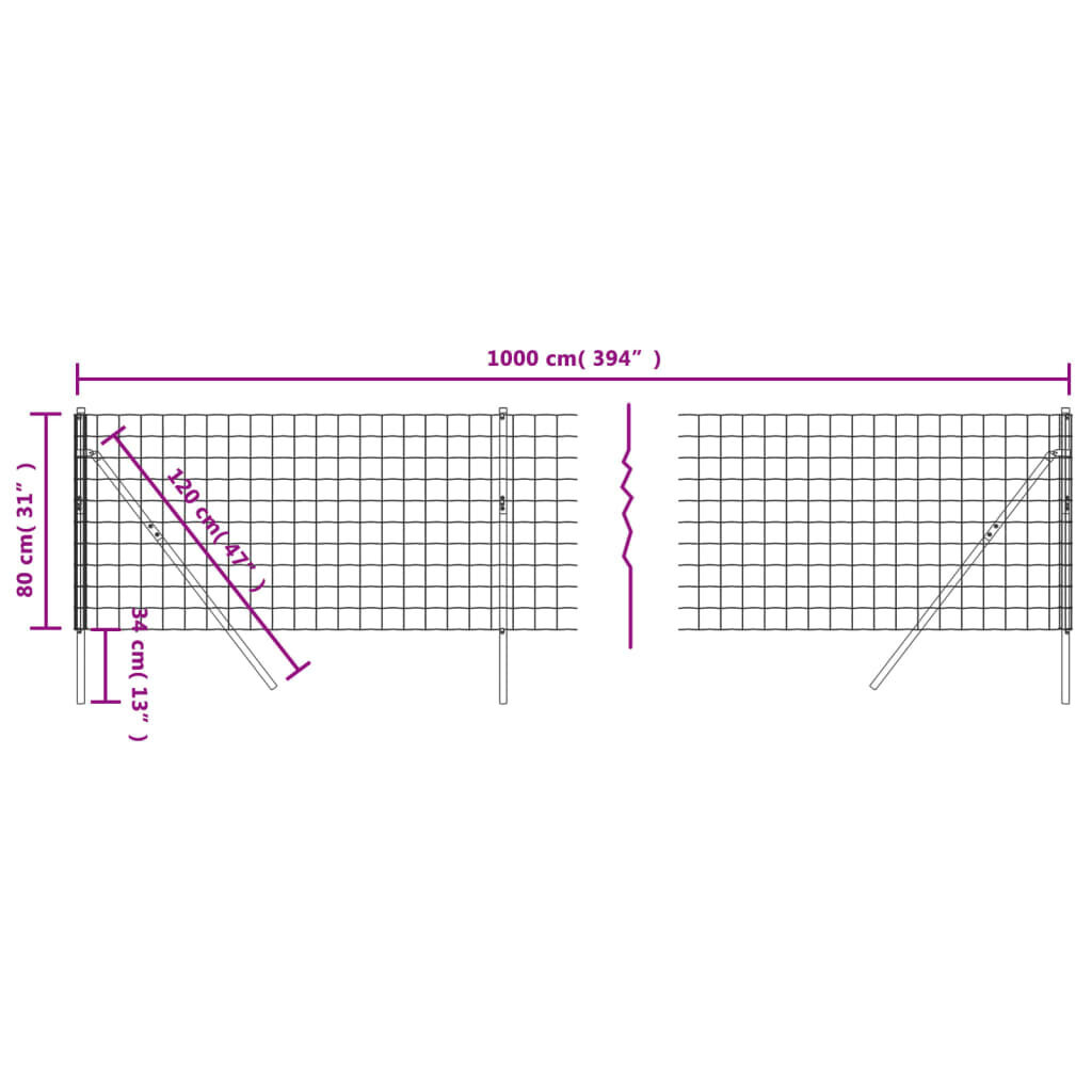 Vielinė tinklinė tvora vidaXL 0,8x10m kaina ir informacija | Tvoros ir jų priedai | pigu.lt