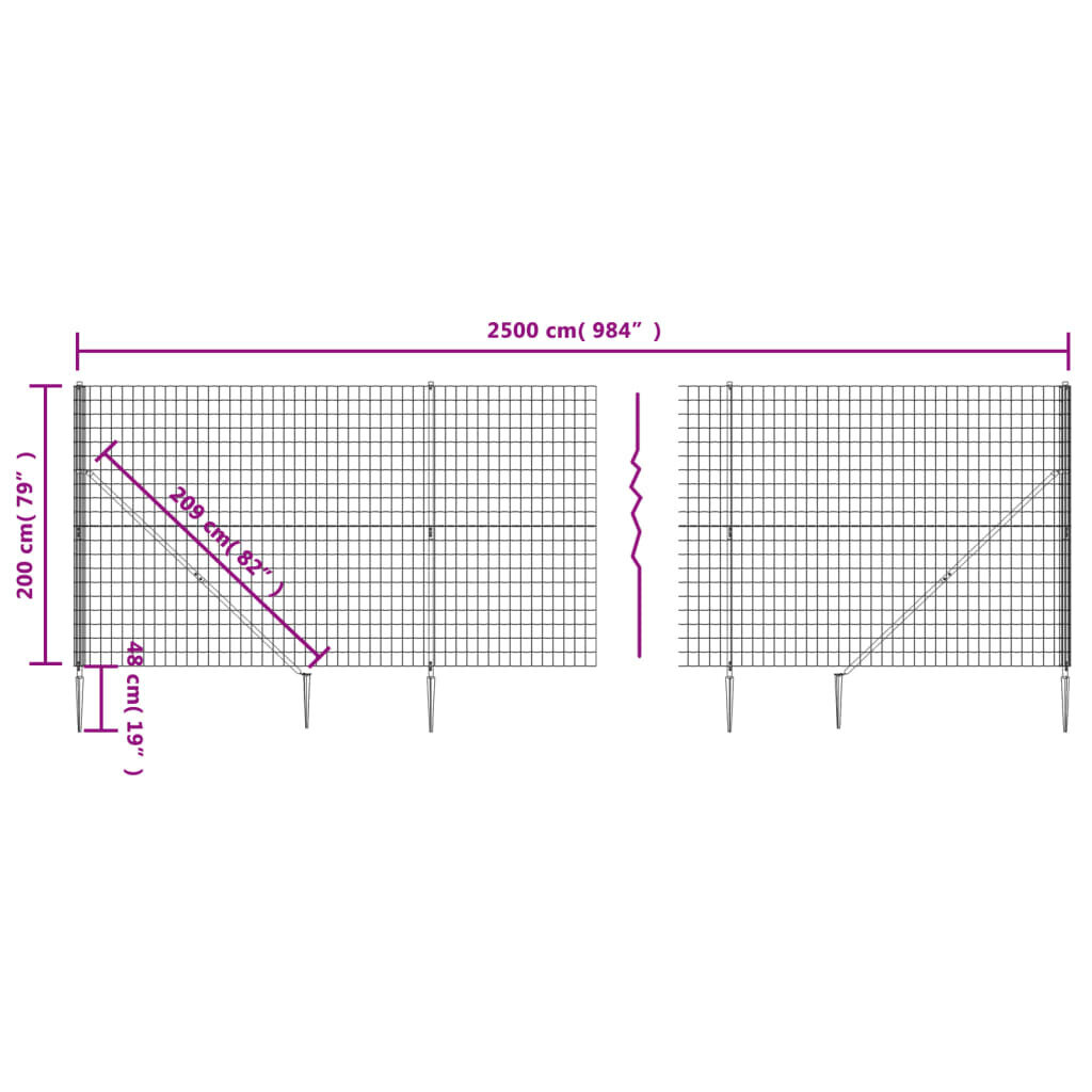 Vielinė tinklinė tvora vidaXL 2x25m kaina ir informacija | Tvoros ir jų priedai | pigu.lt