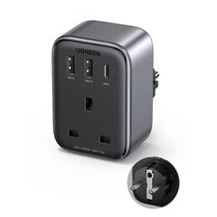 Wall charger 30W (2xUSB|USB C|AC) | UK - EU adapter 13A Ugreen CD314 - black цена и информация | Зарядные устройства для телефонов | pigu.lt