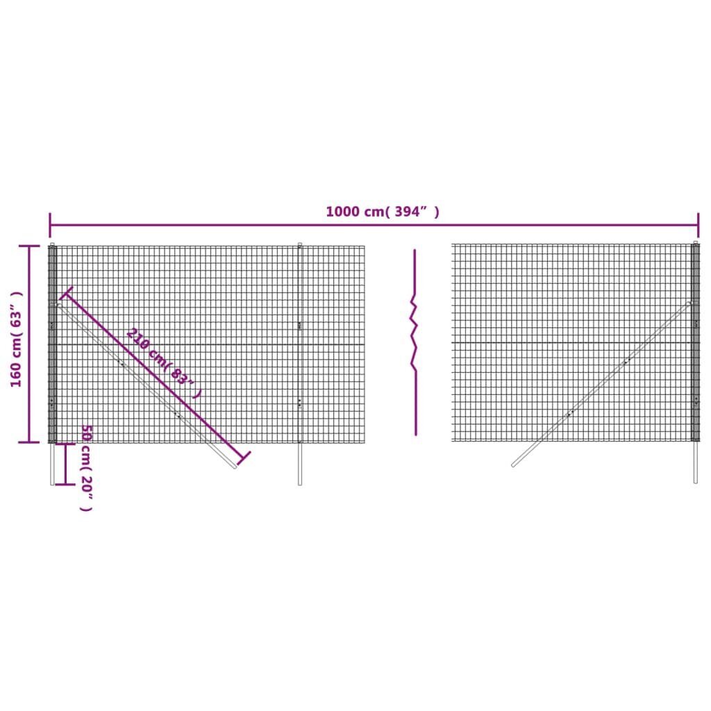 Vielinė tinklinė tvora vidaXL 1,6x10m kaina ir informacija | Tvoros ir jų priedai | pigu.lt