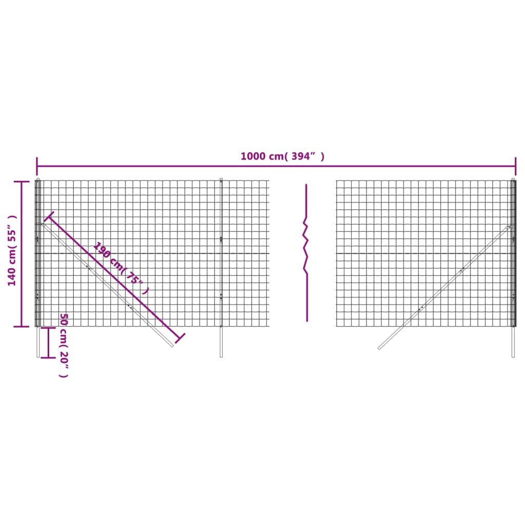 Vielinė tinklinė tvora vidaXL 1,4x10m цена и информация | Tvoros ir jų priedai | pigu.lt