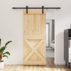 Stumdomos durys su įrangos rinkiniu, 85x210cm, pušies masyvas цена и информация | Двери со стеклом LIRA, дуб сицилия, ЭКО шпон | pigu.lt