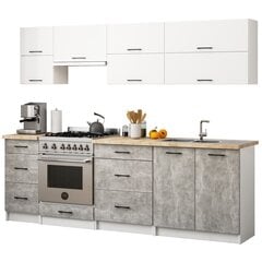 Virtuvinių spintelių komplektas Akord Oliwia G2 2.4 m, baltas/pilkas kaina ir informacija | Virtuvės baldų komplektai | pigu.lt