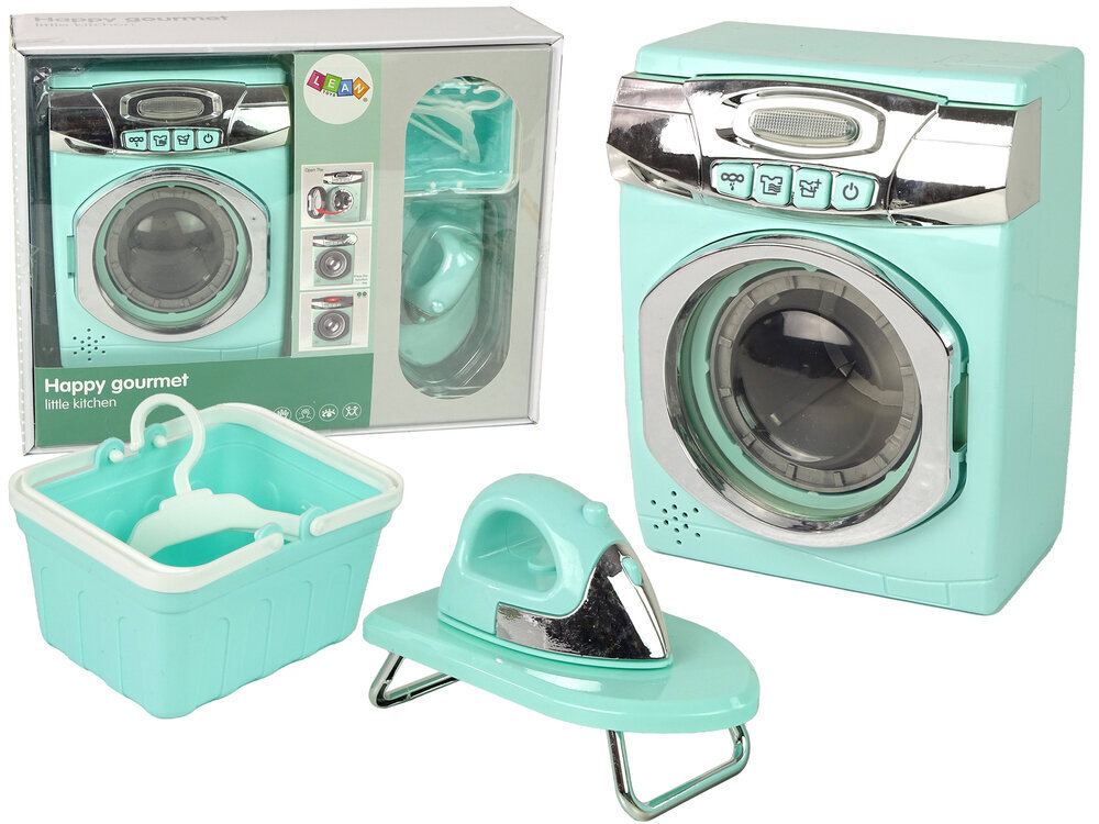 Žaislinis skalbimo mašinos lygintuvo ir pakabų rinkinys Lean Toys kaina ir informacija | Žaislai mergaitėms | pigu.lt