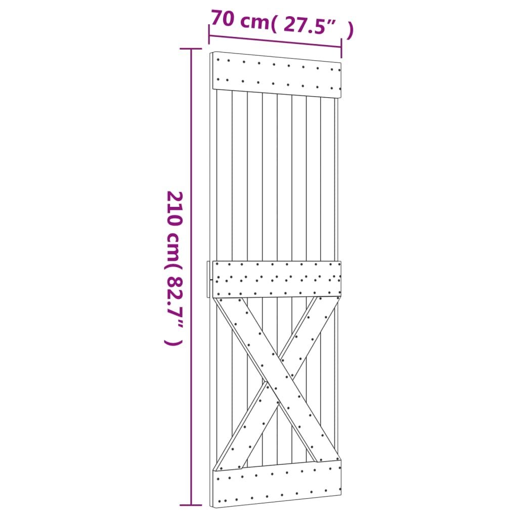 Stumdomos durys su įrangos rinkiniu, 70x210cm, pušies masyvas kaina ir informacija | Vidaus durys | pigu.lt