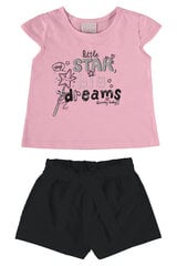 Комплект для девочек - блузка с короткими рукавами и шорты Quimby, розовый цена и информация | Комплекты для девочек | pigu.lt