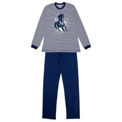 Пижама для мальчиков с принтом лошади, темно-синие и белые полоски, длинный рукав, Kanz цена и информация | Пижамы, халаты для мальчиков | pigu.lt