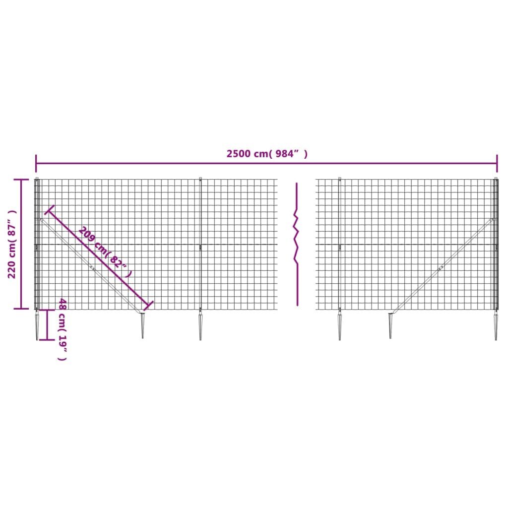 Vielinė tinklinė tvora vidaXL 2,2x25m kaina ir informacija | Tvoros ir jų priedai | pigu.lt