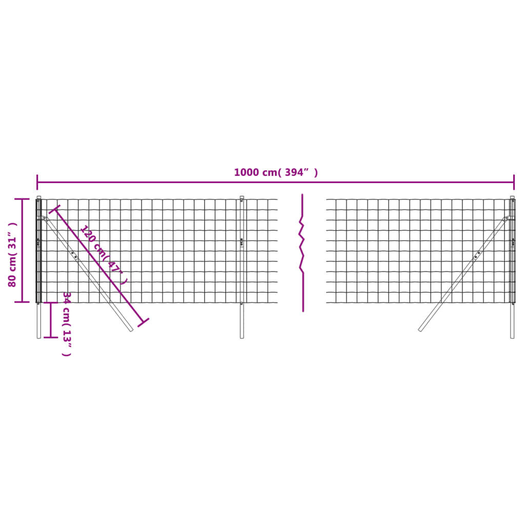 Vielinė tinklinė tvora vidaXL 0,8x10m цена и информация | Tvoros ir jų priedai | pigu.lt