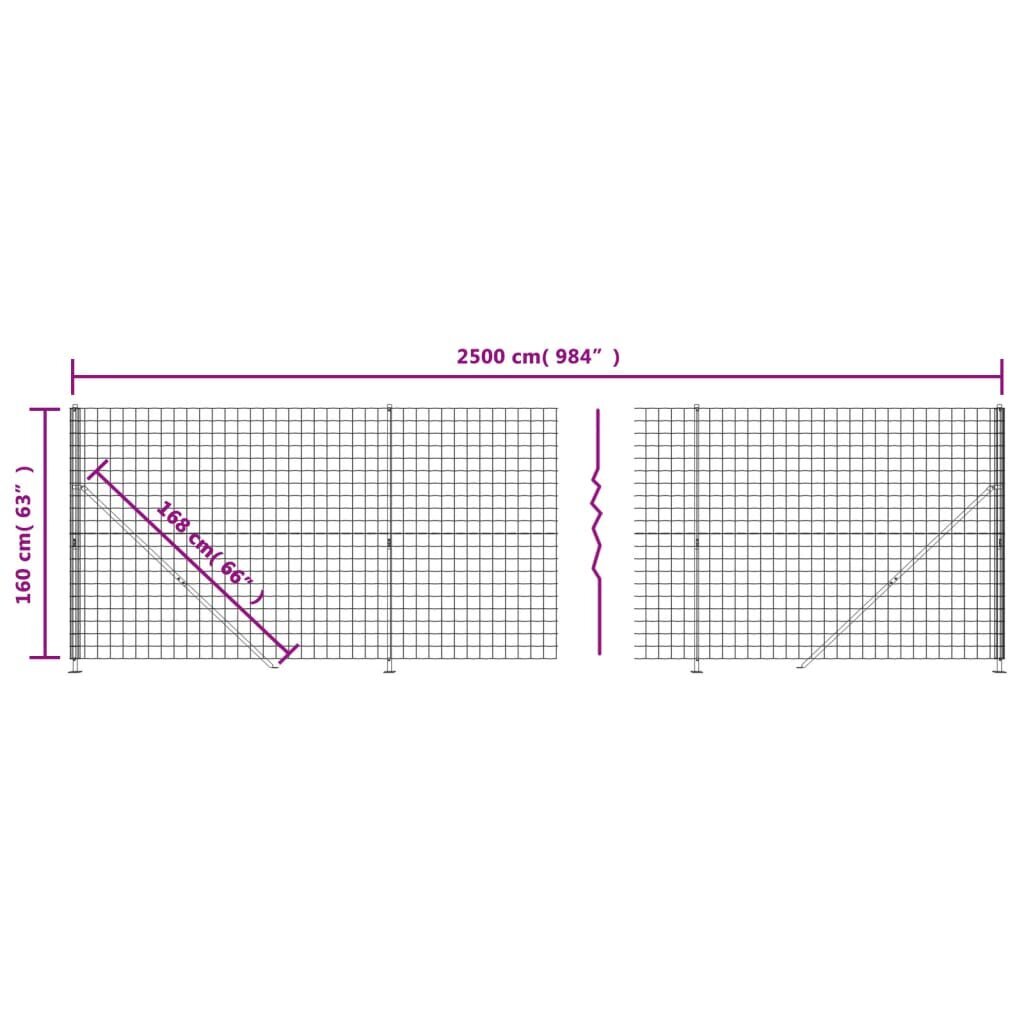 Vielinė tinklinė tvora vidaXL 1,6x25 m kaina ir informacija | Tvoros ir jų priedai | pigu.lt