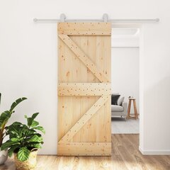 vidaXL Stumdomos durys su įrangos rinkiniu, 85x210cm, pušies masyvas цена и информация | Межкомнатные двери | pigu.lt