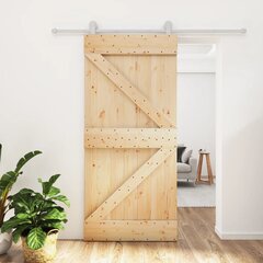 vidaXL Stumdomos durys su įrangos rinkiniu, 95x210cm, pušies masyvas цена и информация | Межкомнатные двери | pigu.lt