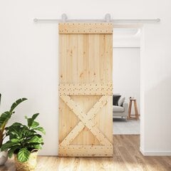 vidaXL Stumdomos durys su įrangos rinkiniu, 85x210cm, pušies masyvas цена и информация | Двери со стеклом LIRA, дуб сицилия, ЭКО шпон | pigu.lt