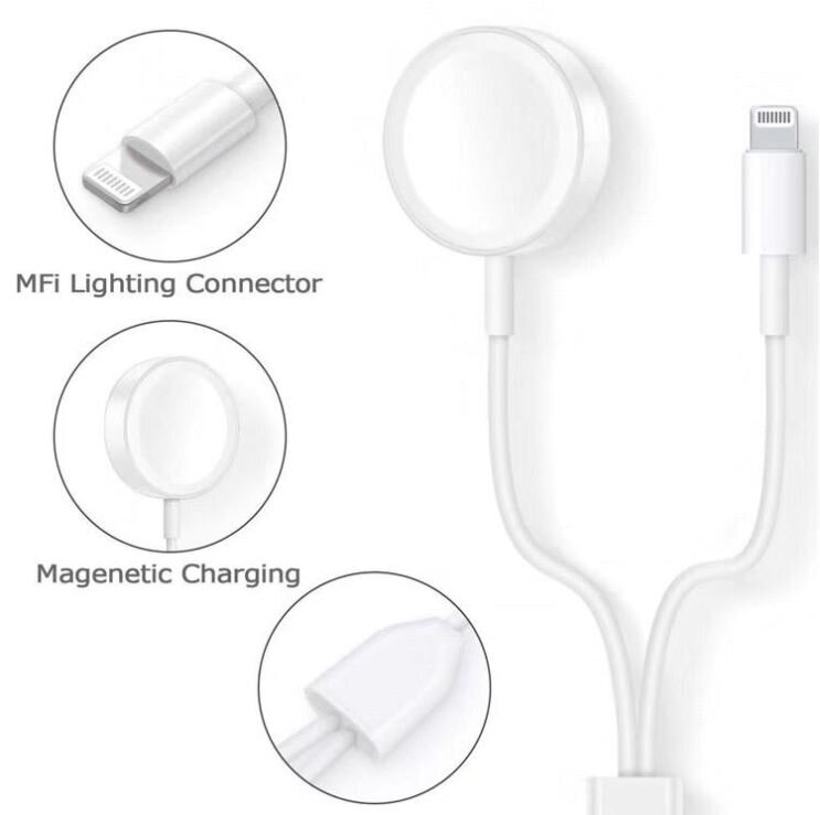 2in1 pakrovimo laidas skirtas iPhone Lightning 8 kontaktų + Apple Watch to Type-C, 2,5W 3A kabelis / laidas / įkroviklis, baltas цена и информация | Laidai telefonams | pigu.lt
